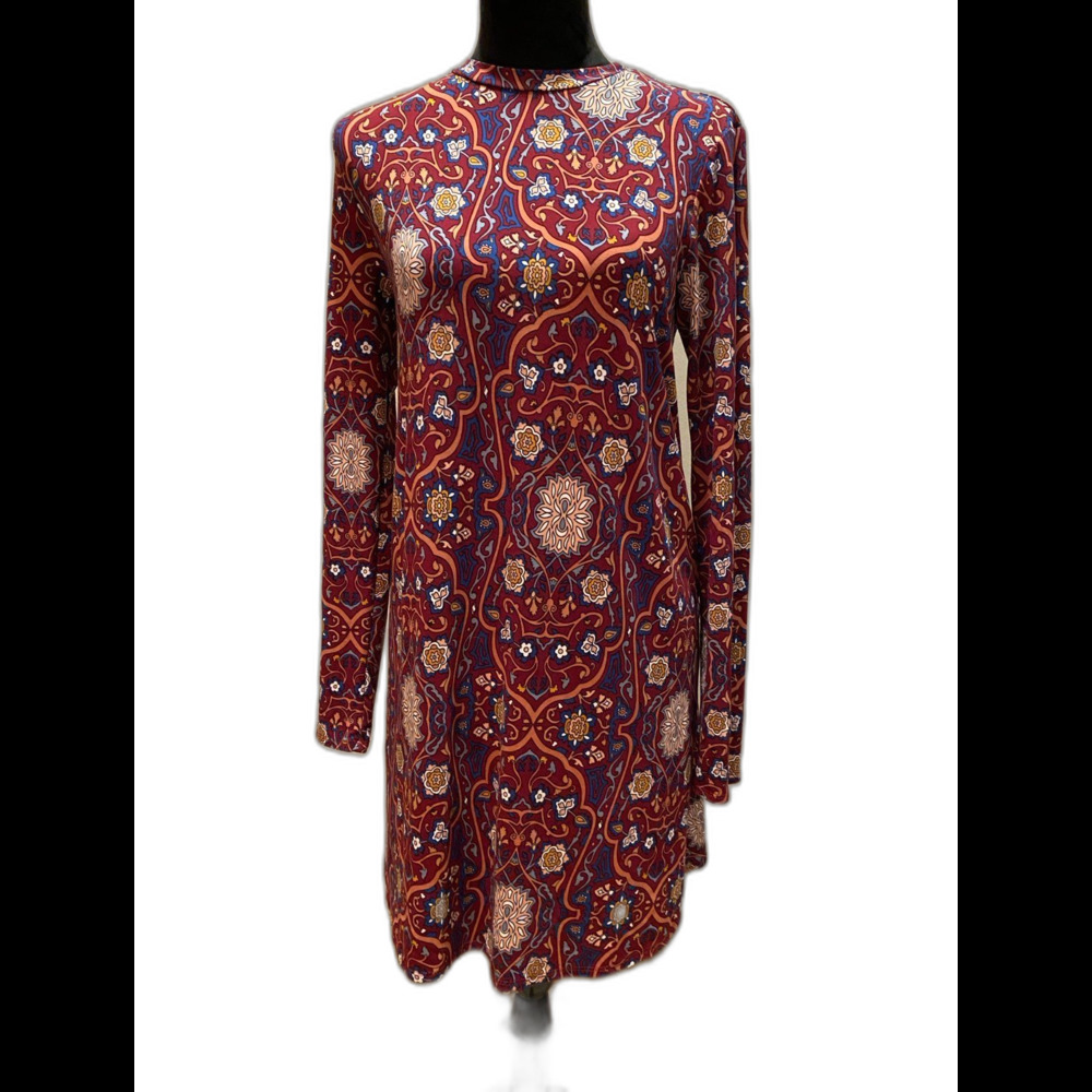My Story Womens Dress Size ? Small Burgundy‎ Print Long Sleeve Stretch Fabric